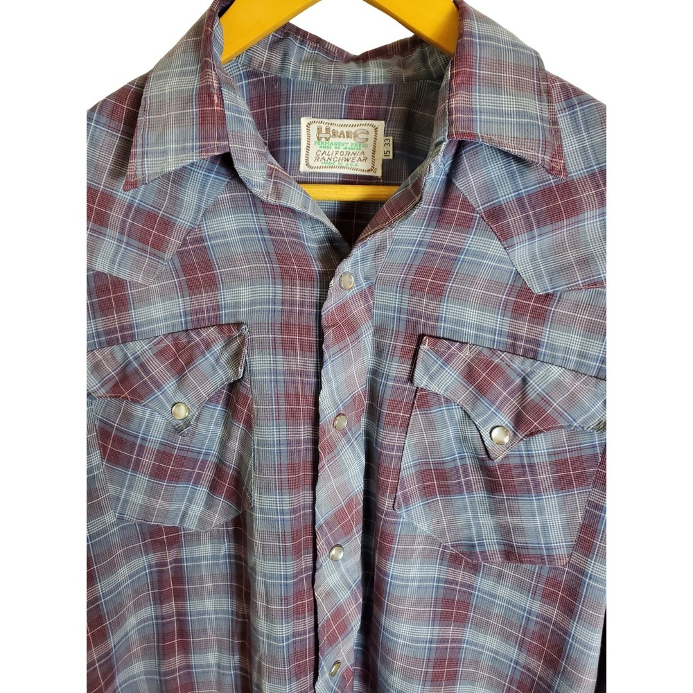 Vintage H Bar C Ranchwear Men's Pearl Snap Shirt 15-33 Plaid Western USA made